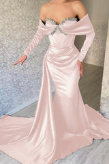 Elegant Sweetheart Portrait Long Sleeves Mermaid Prom Dress with Rhinstone Ruffles