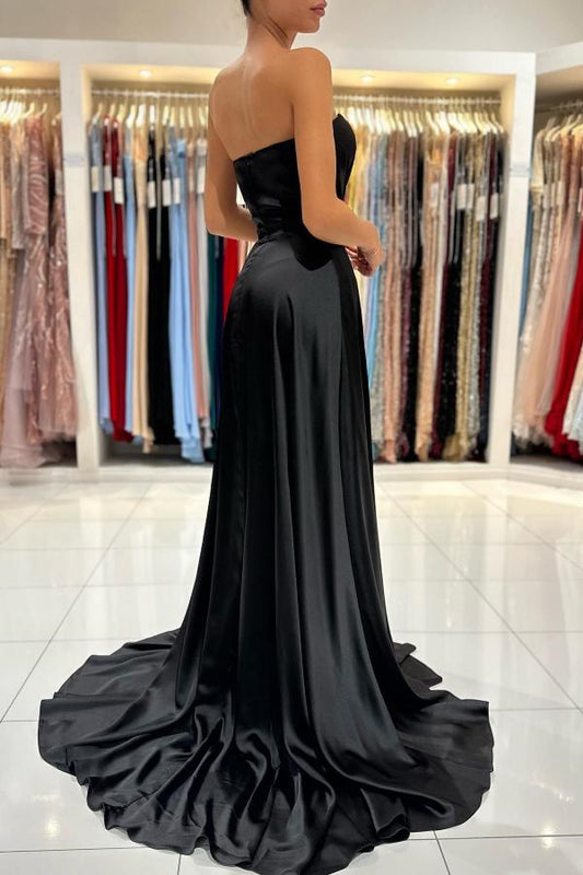 Chic Black Sweetheart Long Prom Dress Split Zipper Back