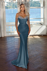 Elegant Lavender Long Prom Dress Spaghetti Strap with Pleated Sequins Tassel