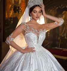 Princess Sweetheart Wedding Dress with Elegant Long Satin Sleeves