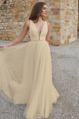 V-Neck Tulle Bridal Gown with Sleeves