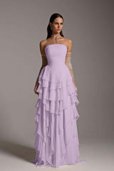 Charming Strapless Sleeveless Square Ruffles Long Prom Dress With Gloves