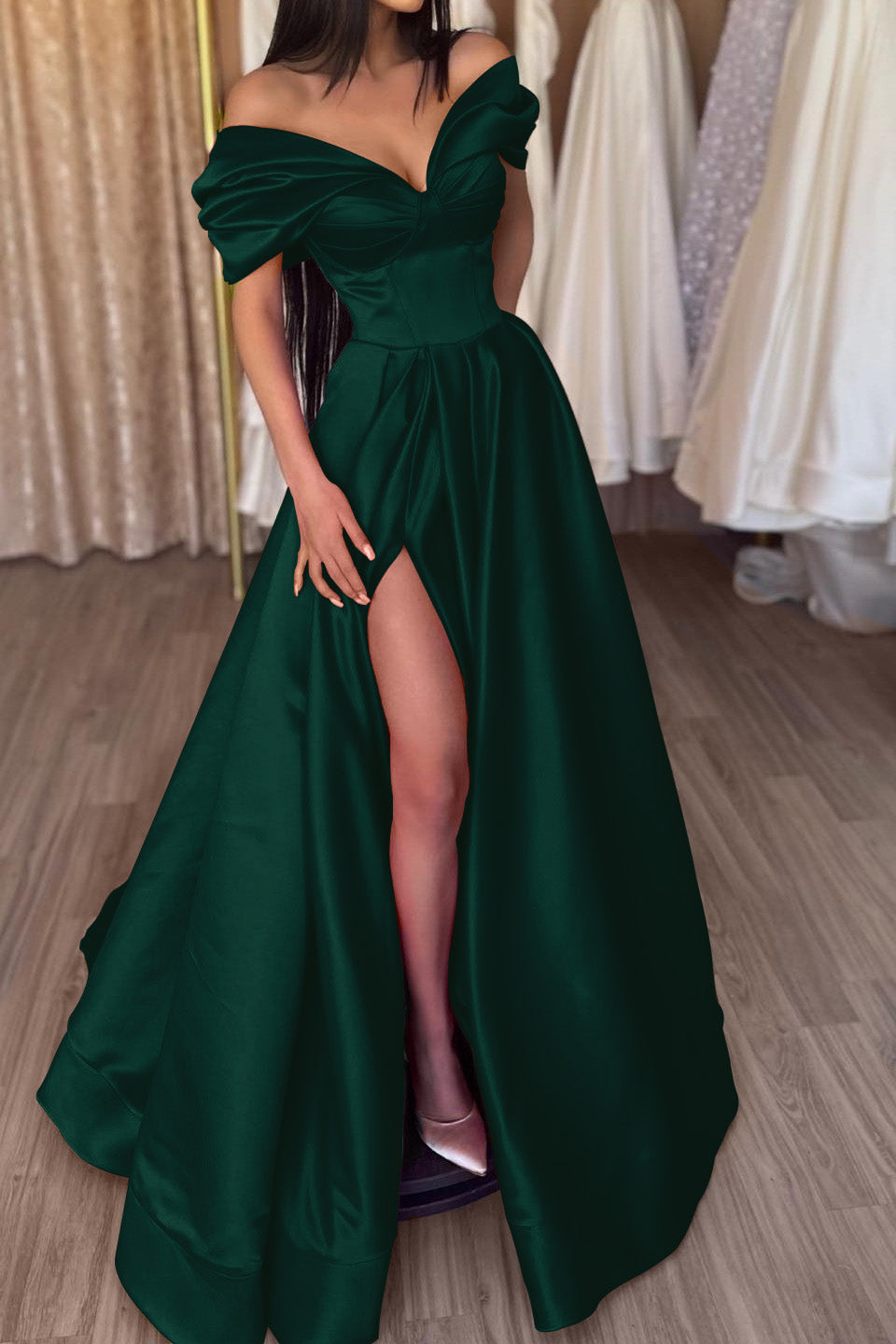  Fuchsia Portrait A-Line Prom Dress with Split