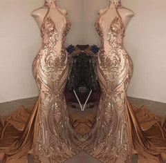 Gorgeous High Neck Sequins Mermaid Prom Dress Long Backless