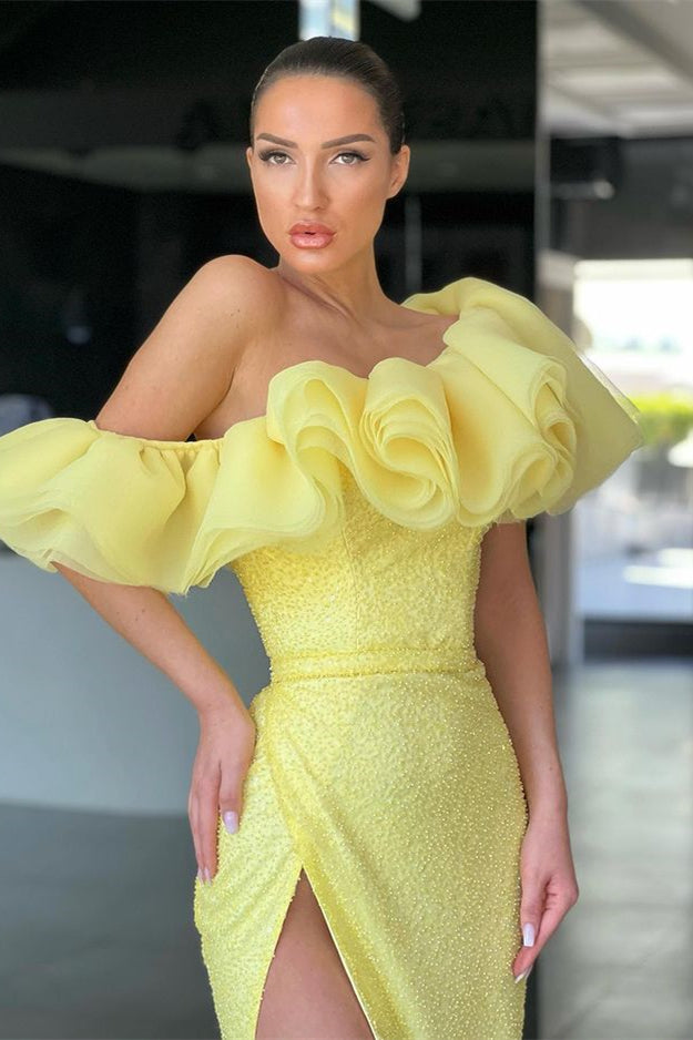 Daffodil Off-the-Shoulder Mermaid Split Evening Dress Sequins