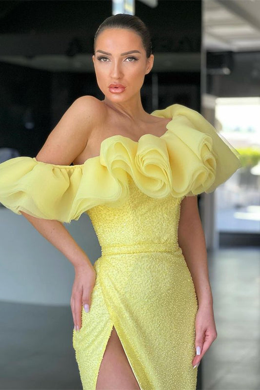 Daffodil Off-the-Shoulder Mermaid Split Evening Dress Sequins