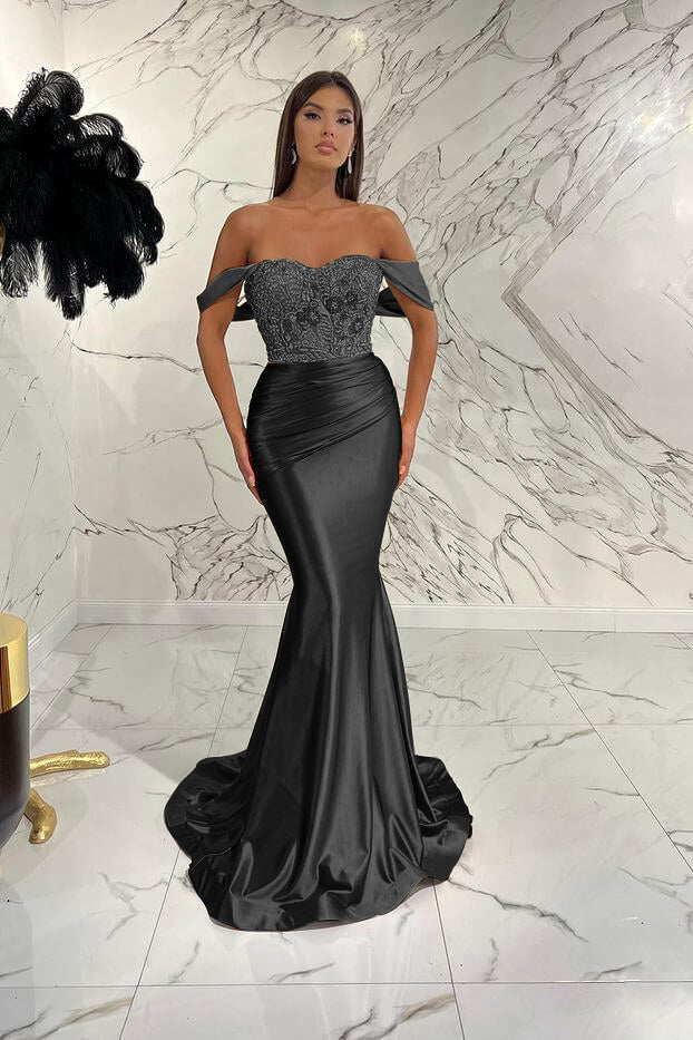 Elegant Off-the-Shoulder Mermaid Sequins Prom Dress with Beads Pleated
