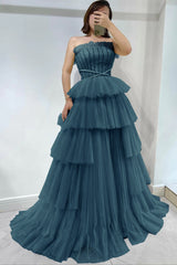 Daffodil Strapless Sleeveless Tulle Prom Dress with layered