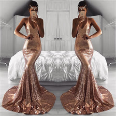 Glamorous Sequined Mermaid Long Prom Dresss V-Neck Sleeveless