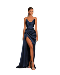 Gorgeous Sweetheart Dusty Blue Prom Dress Mermaid Long Slit With Pleats