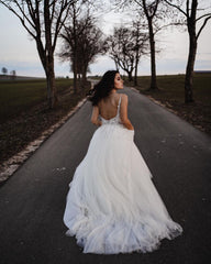 Elegant A-line V-neck Tulle Wedding Dress with Appliques