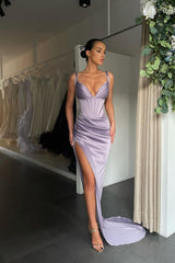 Starps V-Neck Split Prom Dress Long Sleevesless Evening Party Gowns