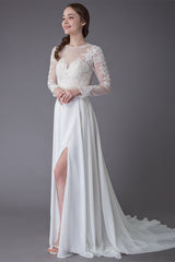 Wedding Dress with Long Lace Sleeves and Slit
