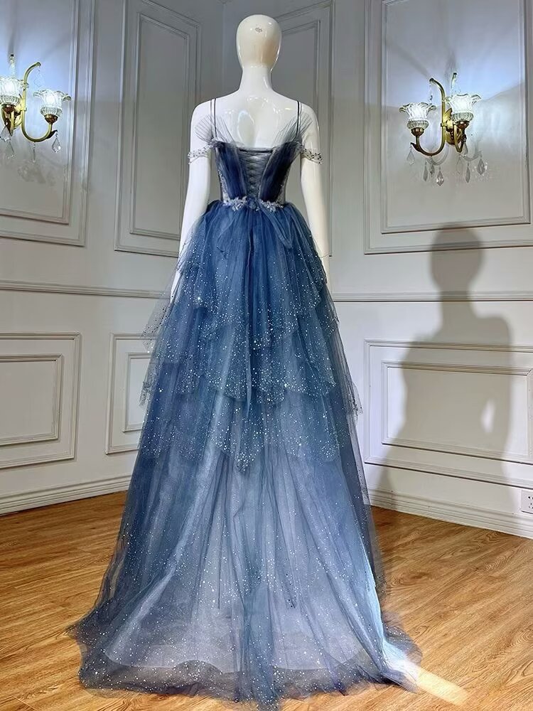A Line Tulle Sweetheart Off the Shoulder Beaded Open Back Evening Dress