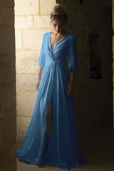 V-Neck Half-Sleeve Bridal Gown