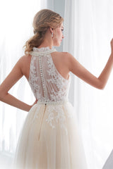Wedding Dress With Appliques in High-Neck Tulle