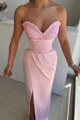 Gorgeous Pink Sweetheart Mermaid Prom Dress Pearls Sequins With Split