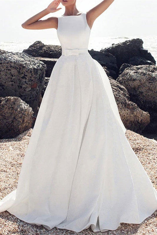 White Bridal Gown Without Sleeves