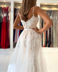 Spaghetti-Straps Mermaid Prom Dress Lace Appliques
