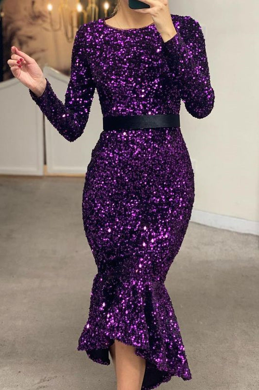 Classy Emerlad Green Long Sleevs Prom Dress Mermaid Sequins