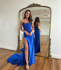 Fushcia Prom Dress Sleeveless Strapless Appliques Slit