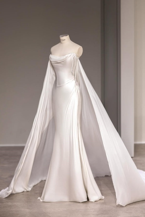 White Strapless Long Prom Dress Mermaid Sleeveless with Split