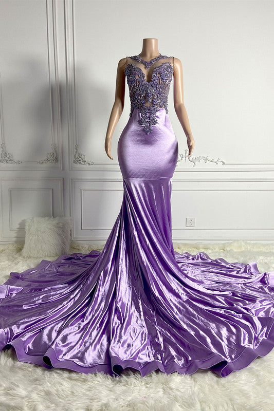 Stunning Lilac Sleeveless Prom Dress Mermaid Long With Beadings Online