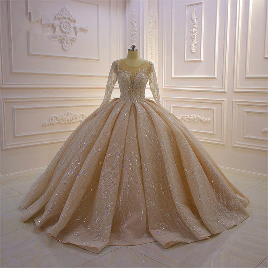 Elegant Bateau Floor-length Ball Gown with Long Sleeves and Ruffles