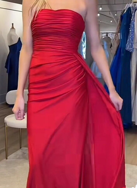 Beautiful Red Strapless Prom Dresses Mermaid Long With Pleats