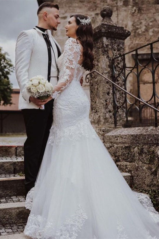 Sweetheart Lace Mermaid Wedding Dress with Long Sleeves