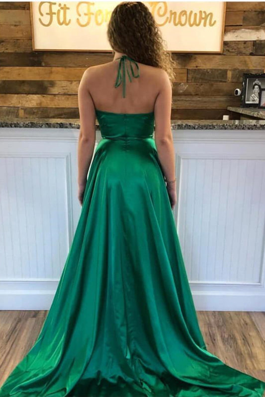 Halter V-Neck Slit Prom Dress Long Evening Party Gowns On Sale