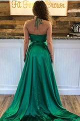Halter V-Neck Slit Prom Dress Long Evening Party Gowns On Sale