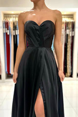 Chic Black Sweetheart Long Prom Dress Split Zipper Back