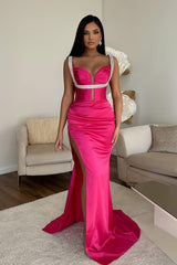 Popular Sweetheart Sleeveless Mermaid Prom Dresses Straps With Split Beadings Online