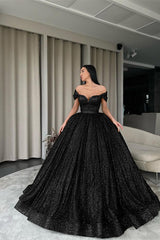 Green Off-the-Shoulder Ball Gown Evening Dress with Sequins