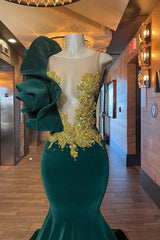 Modern Dark Green One Shoulder Mermaid Prom Dress With Appliques