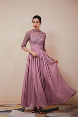 New Arrival Wisteria Half Sleeves Chiffon Prom Dress Long With Lace