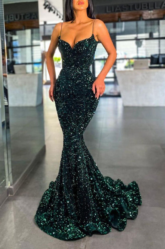Dark Green Sequins Prom Dress Mermaid