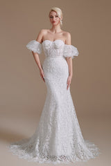 Long Mermaid Sweetheart Wedding Dresses With Detachable Sleeves in Vintage Lace