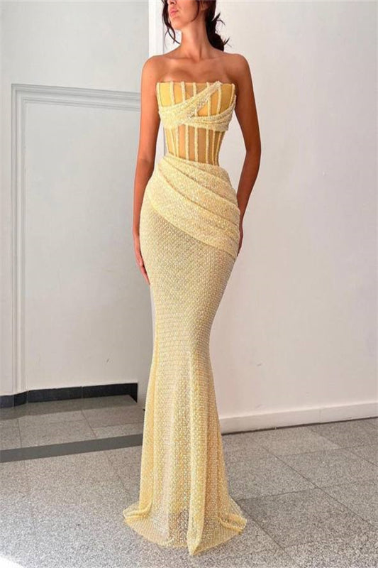 Daffodil Strapless Sliming Patchwork Mermaid Prom Dress