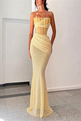 Daffodil Strapless Sliming Patchwork Mermaid Prom Dress