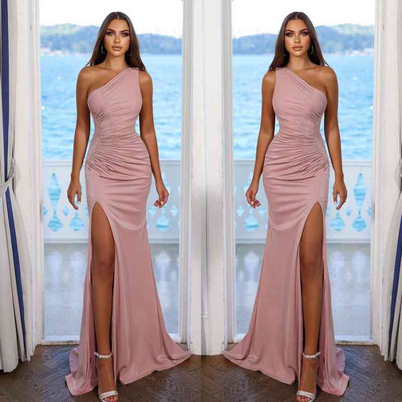 Gorgeous One Shoulder Mermaid Prom Dress Sleeveless Side Split Long