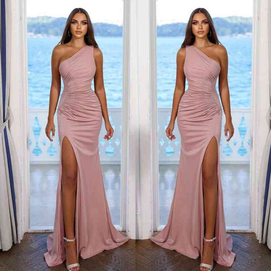 Gorgeous One Shoulder Mermaid Prom Dress Sleeveless Side Split Long