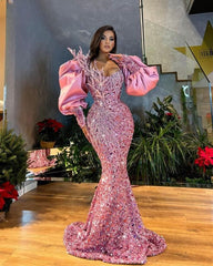 New Arrival Long Sleeves Mermaid Prom Dress Sequins With Beads
