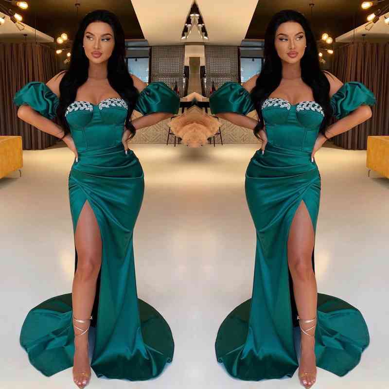 Charming Dark Green Sweetheart Prom Dress Mermaid Slit Long With Detachable Sleeves