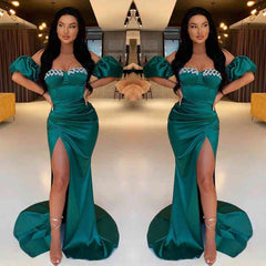 Charming Dark Green Sweetheart Prom Dress Mermaid Slit Long With Detachable Sleeves