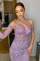 Lavender Gorgeous Long Sleeves Sequins Prom Dress Mermaid