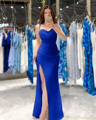 Black Spaghetti Strap Sleeveless Prom Dress Sweatheart Neck With High Slit