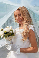 White Chiffon Wedding Dress Featuring Appliques