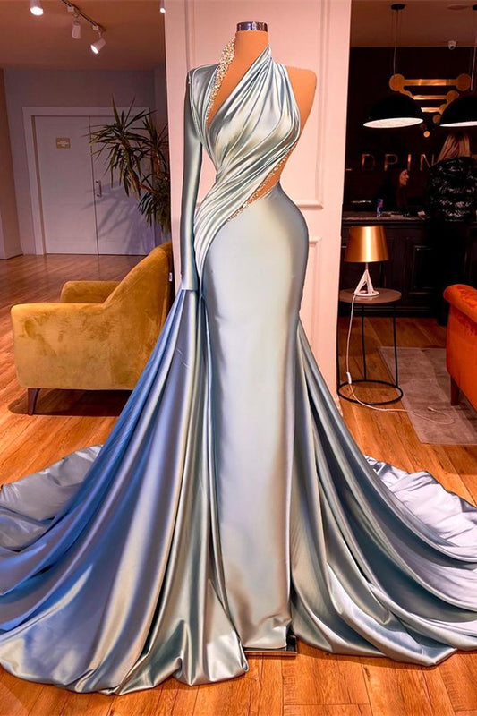 Modern Long Sleeves Mermaid Prom Dress With Beads Ruffle